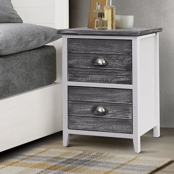 Bedside Tables Artiss 2X Bedside Table Nightstands Drawers Storage Cabinet Bedroom Side Grey