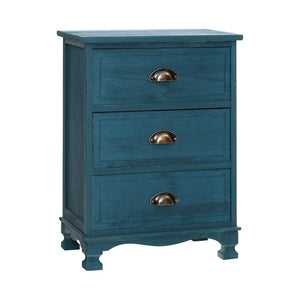Artiss Bedside Tables Drawers Side Cabinet Vintage Blue Storage Nightstand