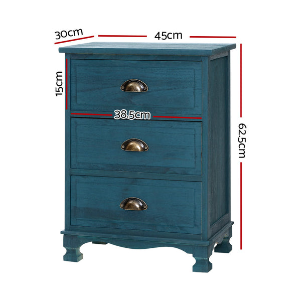 Artiss Bedside Tables Drawers Side Cabinet Vintage Blue Storage Nightstand