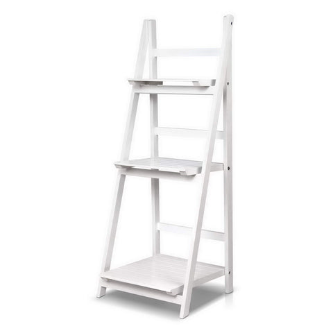 Bookshelves Artiss Display Shelf 3 Tier Wooden Ladder Stand Storage Book Shelves Rack White