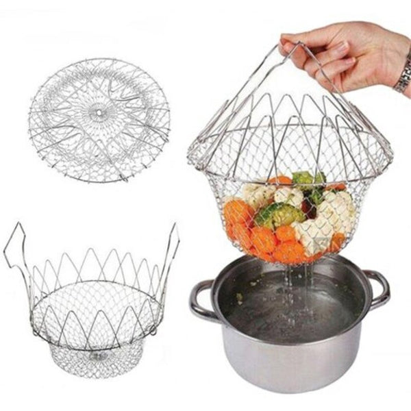 Air Fryer Accessories Stainless Steel Folding Multifunction Kitchen Special Fried Basket Silver