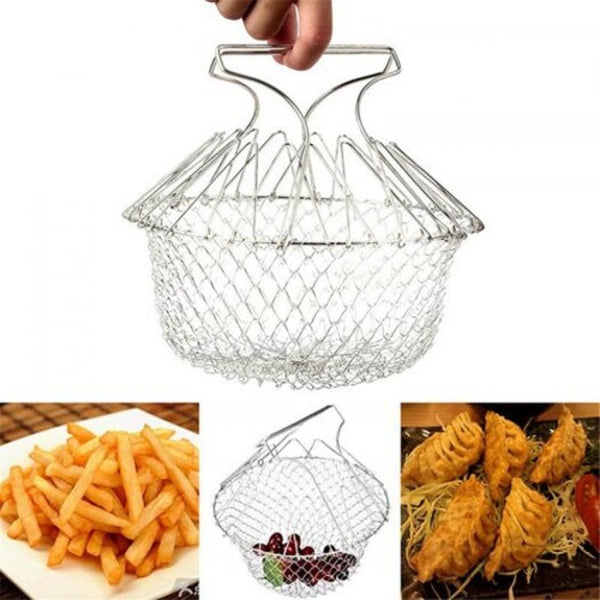 Air Fryer Accessories Stainless Steel Folding Multifunction Kitchen Special Fried Basket Silver