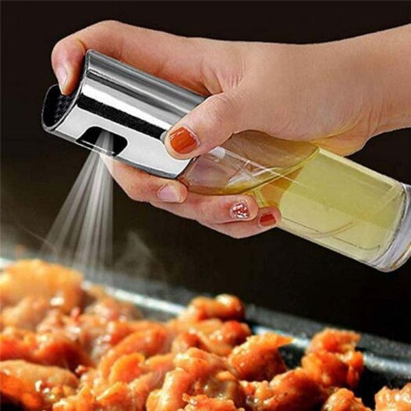 Oil & Vinegar Dispensers Stainless Steel Oil Spray Glass Bottle Vinegar Salad Barbecue Silver