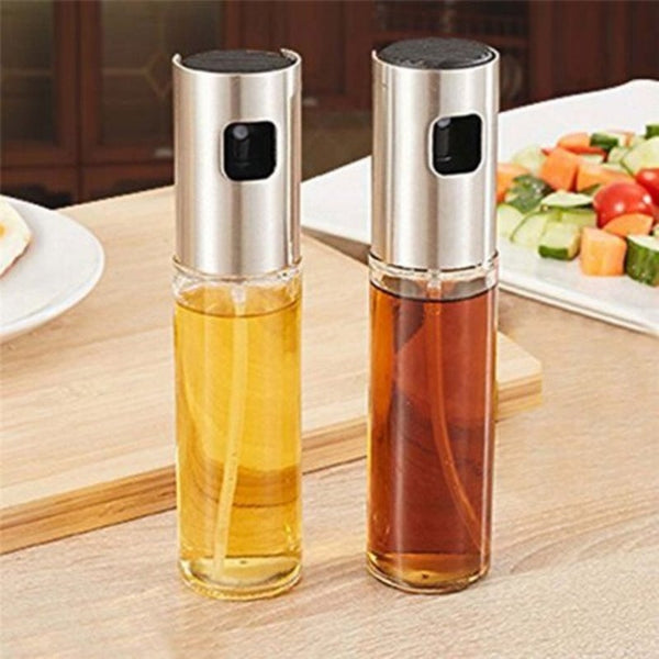 Oil & Vinegar Dispensers Stainless Steel Oil Spray Glass Bottle Vinegar Salad Barbecue Silver