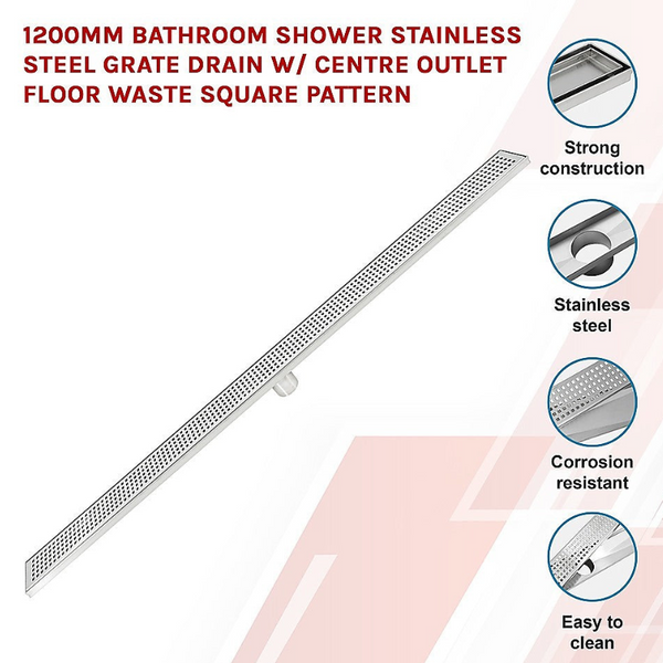 Drain Grates 1200Mm Tile Insert Bathroom Shower Stainless Steel Grate Drain With Centre Outlet Floor Waste