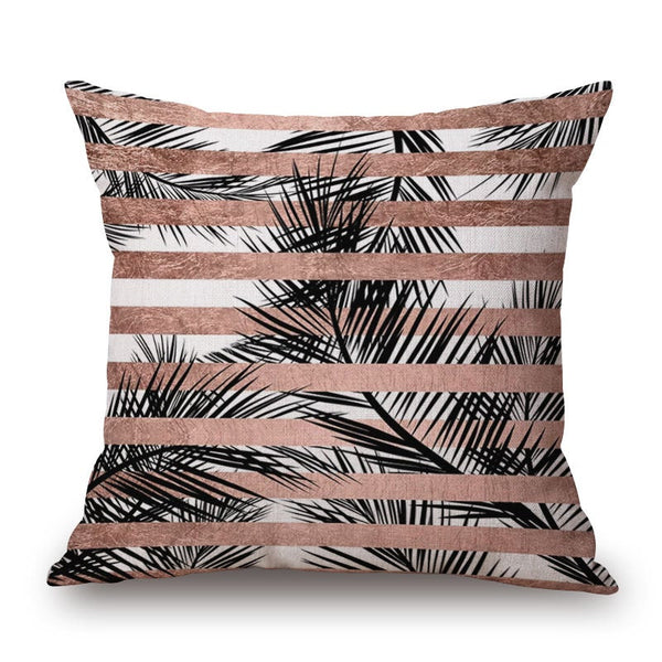 Cushions & Decorative Pillows Stripes Leaves On Cotton Linen Pillow Cover