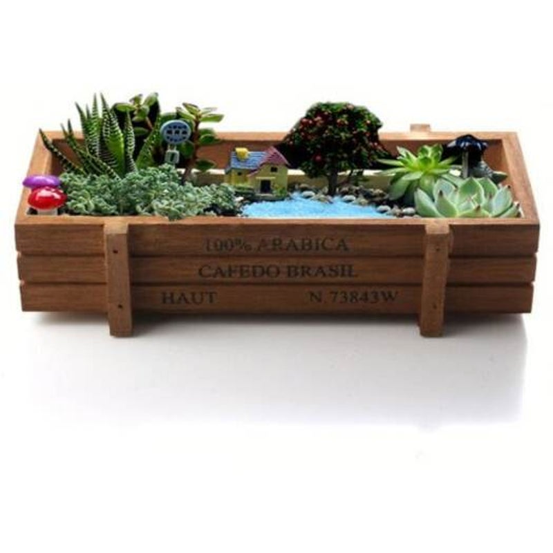 Succulent Plants Flowerpot Rectangular Planter Wood Storage Box Deep Brown