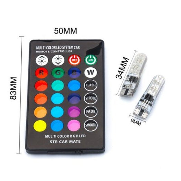 Light Bulbs T10 5050 Smd Rgb Car Width Lamp Remote Control Dome Reading Light 2Pcs