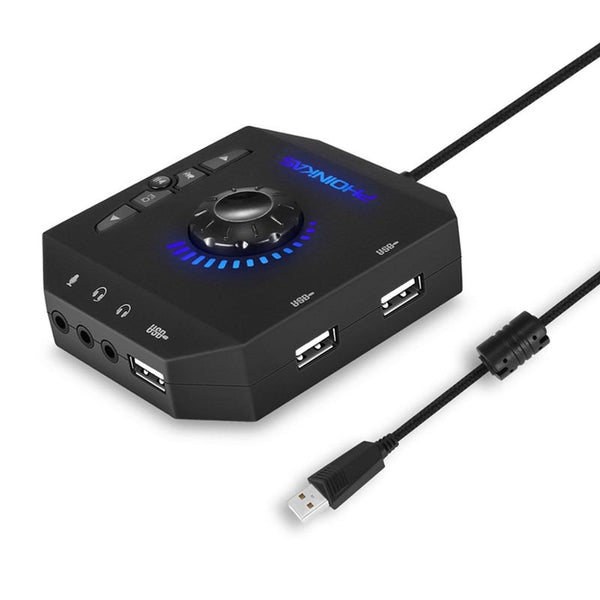 Sound Cards (External) T10 Multi Switch Usb Hub O Adapter External Stereo Card With 3.5 Mm Headphones And Microphone Jack Black