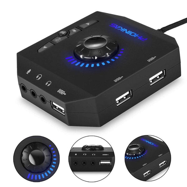 Sound Cards (External) T10 Multi Switch Usb Hub O Adapter External Stereo Card With 3.5 Mm Headphones And Microphone Jack Black