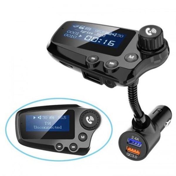 T91 Bluetooth 5.0 Car Handsfree Fm Transmitter Aux Audio Receiver Mp3 Player Qc3.0 Fast Charge With 1.8 Inch Lcd Screen Black
