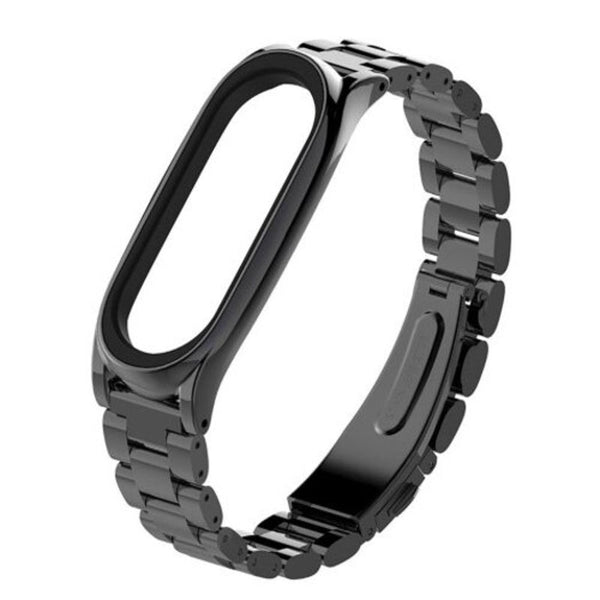 Three Beads Solid Replacement Steel Watch Strap For Xiaomi Mi Band 4 Black