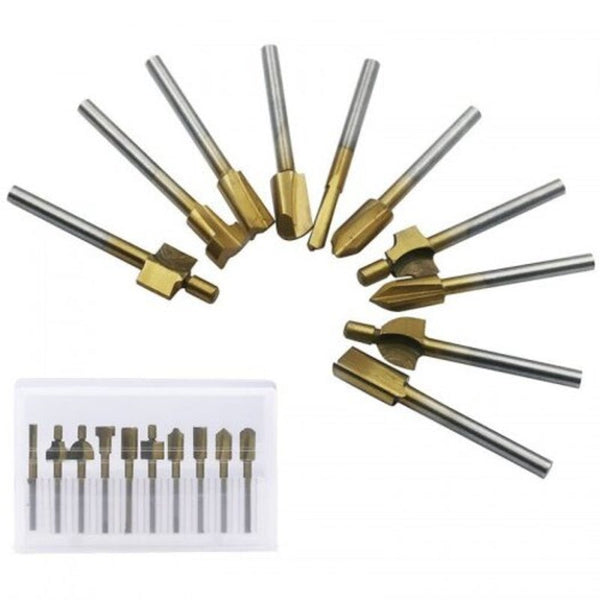 Milling Cutters Titanium Plated Grinding Set Woodworking Trimmer Engraving Machine Pattern Milling Cutter 10Pcs Multi A