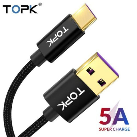 5A Usb C Cable Quick Charge Type For Huawei Mate 20 Pro Honor 10 9 Samsung Note Black 1M