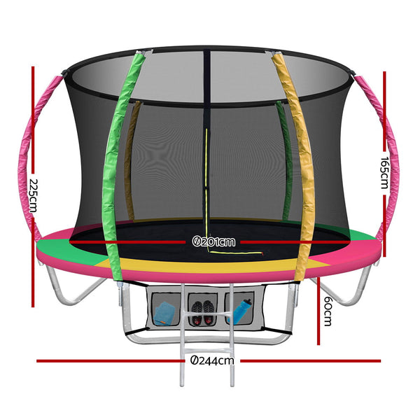 8Ft Round Trampolines Kids Present Enclosure Safety Net Pad Outdoor Multi-Coloured