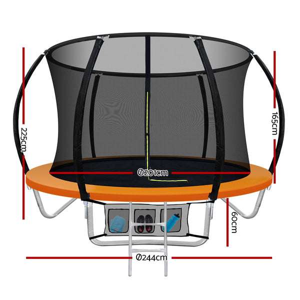 Trampolines Everfit 8Ft Trampoline Round Kids Present Gift Enclosure Safety Net Pad Outdoor Orange