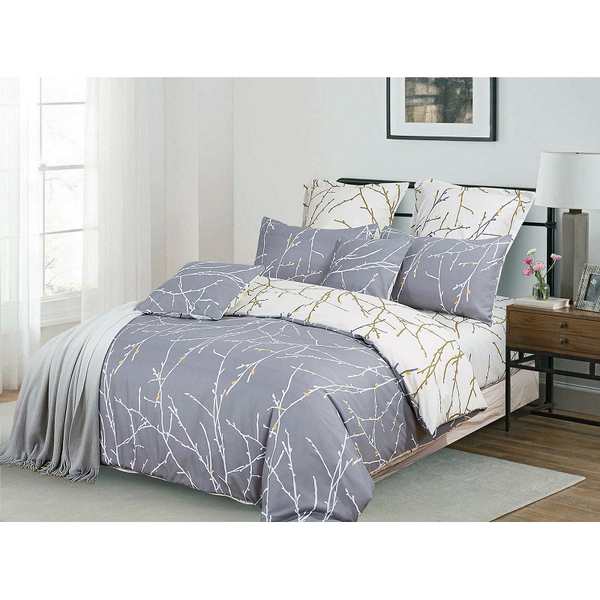 Quilt Covers Tree Reversible King Size Grey Duvet Quilt Cover Set