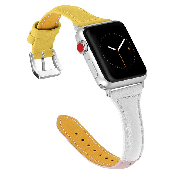 Leather Strap Watch Band For Apple Series 5 4 3 2 1 White Pink Yellow