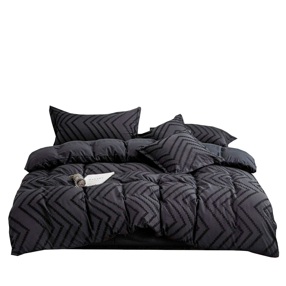 Quilt Covers Tufted Boho Wave Jacquard Black Duvet Quilt Cover Set