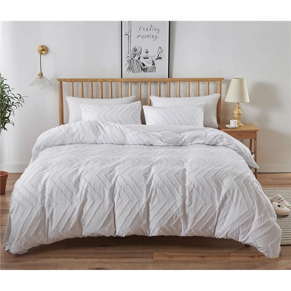 Tufted Boho Wave Jacquard White Duvet Quilt Cover Set