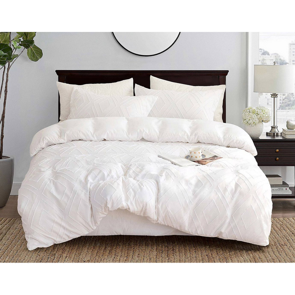 Quilt Covers Tufted Diamond Jacquard White Duvet Quilt Cover Set