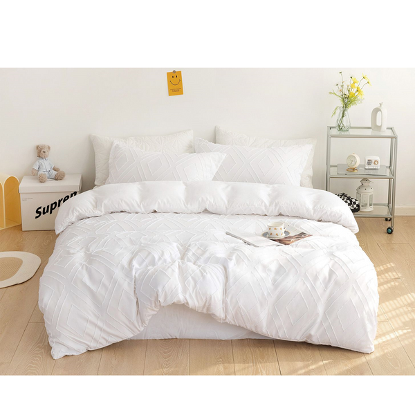 Quilt Covers Tufted Diamond Jacquard White Duvet Quilt Cover Set