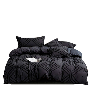 Quilt Covers Tufted Textured Jacquard Black Duvet Quilt Cover Set