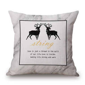 Cushions & Decorative Pillows Two Deers On White Cotton Linen Pillow Cover