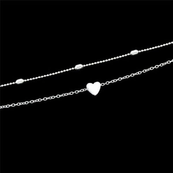 Two Piece Layered Heart Collarbone Necklace Set Silver