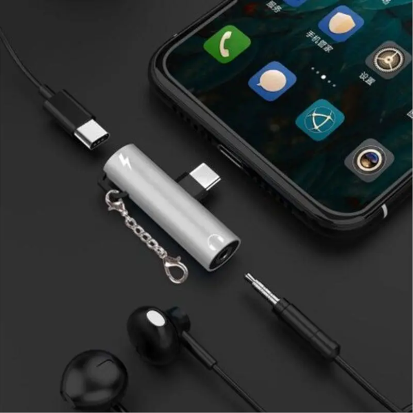 Type Male To Female Charging And 3.5Mm Headphone Jack Audio Adapter Silver