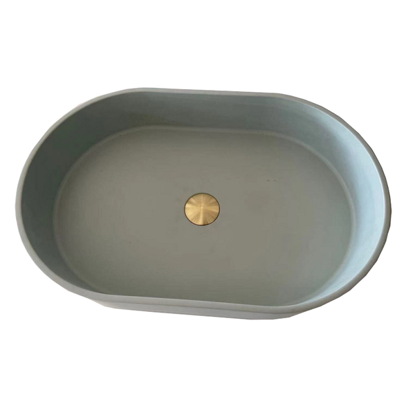 Ultra Modern Concrete Cement Wash Basin Counter Top Matte Mint Green Oval