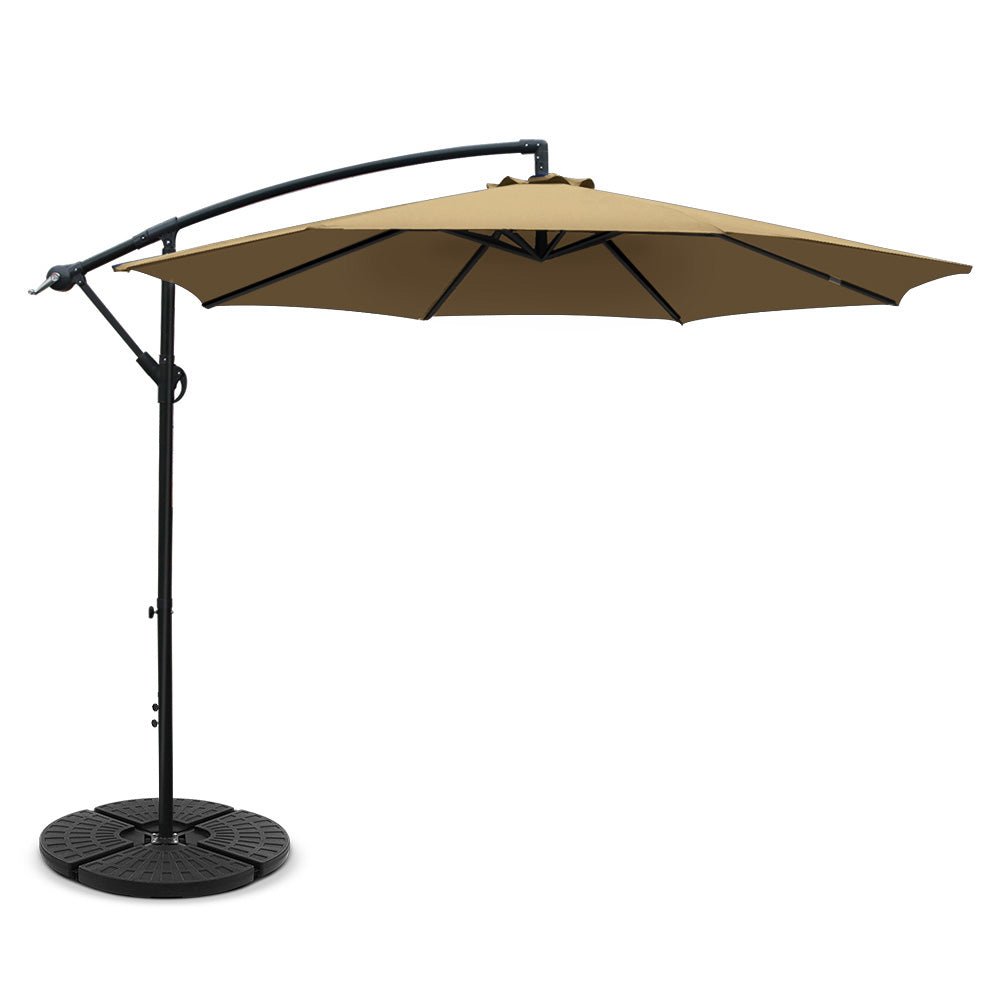 Patio Umbrellas Instahut 3M Umbrella With 48X48cm Base Outdoor Umbrellas Cantilever Sun Beach Garden Patio