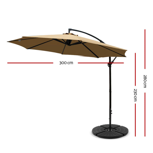 Patio Umbrellas Instahut 3M Umbrella With 48X48cm Base Outdoor Umbrellas Cantilever Sun Beach Garden Patio