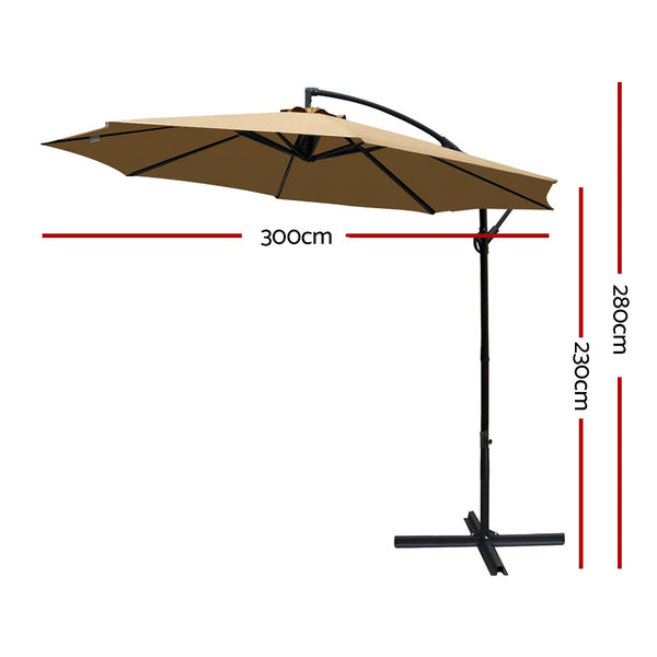 Patio Umbrellas Instahut 3M Cantilevered Outdoor Umbrella Beige