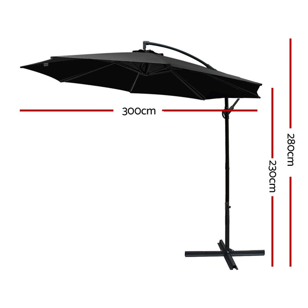 Patio Umbrellas Instahut 3M Cantilevered Outdoor Umbrella Black