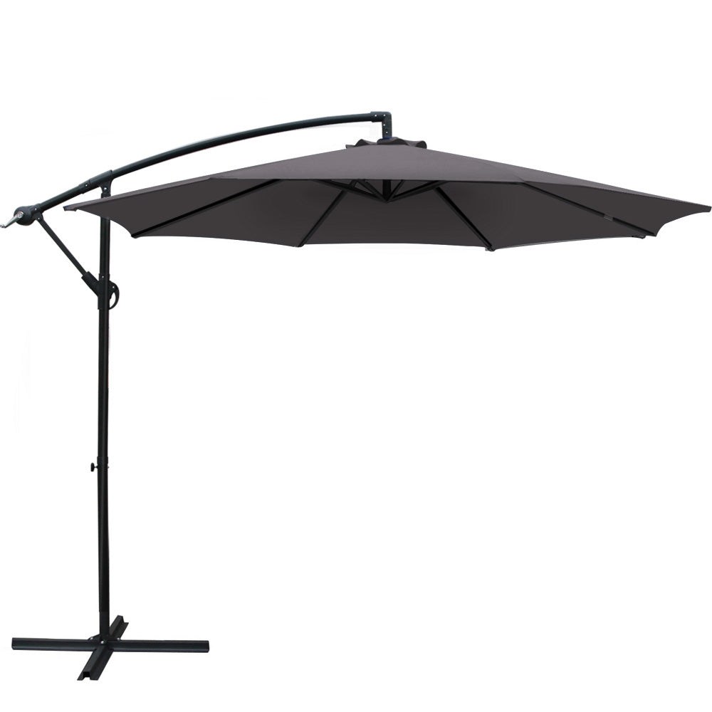 Patio Umbrellas Instahut Outdoor Umbrella 3M Cantilever Beach Garden Patio Charcoal