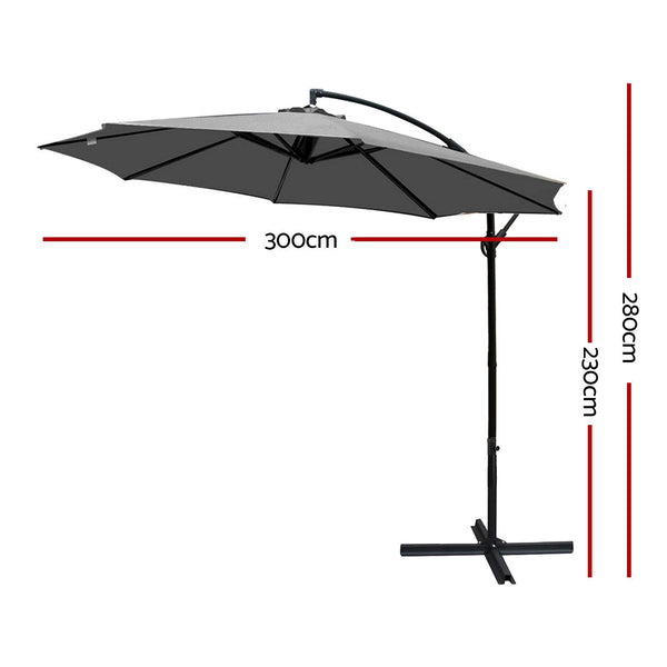 Patio Umbrellas Instahut Outdoor Umbrella 3M Cantilever Beach Garden Patio Charcoal