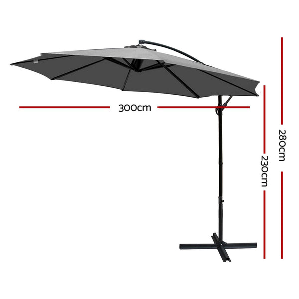 Patio Umbrellas Instahut Outdoor Umbrella 3M Cantilever Beach Garden Grey