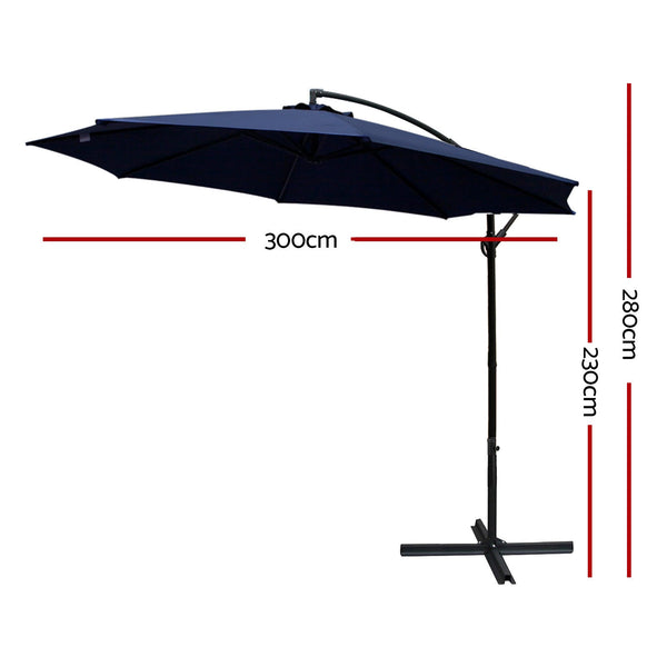 Patio Umbrellas Instahut 3M Cantilevered Outdoor Umbrella Navy