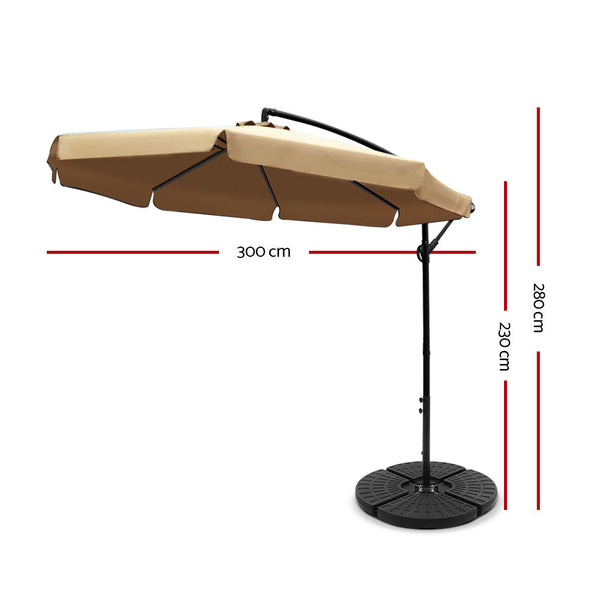 Patio Umbrellas Instahut 3M Umbrella With 48X48cm Base Outdoor Umbrellas Cantilever Sun Beach Uv