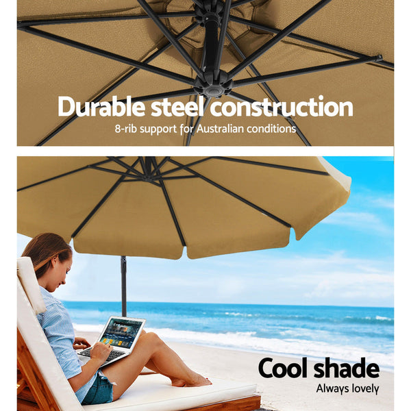 Patio Umbrellas Instahut 3M Umbrella With 48X48cm Base Outdoor Umbrellas Cantilever Sun Beach Uv