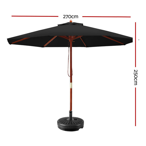 Patio Umbrellas Instahut Outdoor Umbrella 2.7M With Base Pole Umbrellas Garden Stand Deck Black