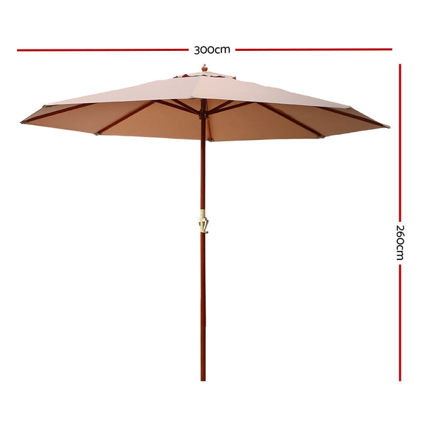 Patio Umbrellas Instahut Outdoor Umbrella 3M Pole Cantilever Stand Garden Umbrellas Patio Beige