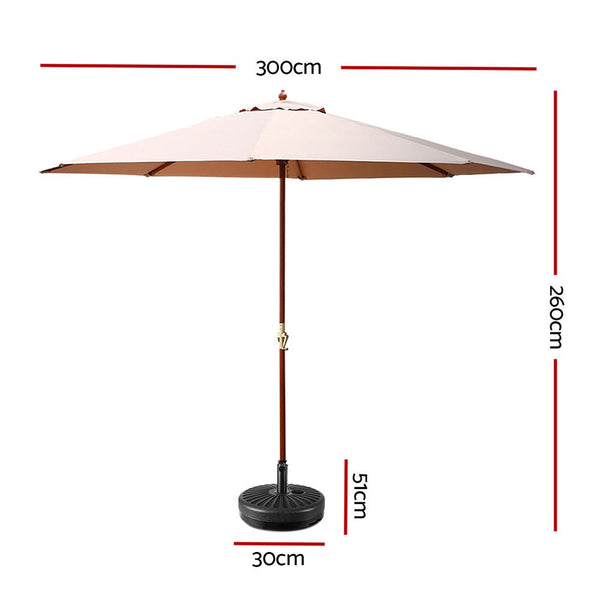 Patio Umbrellas Instahut Outdoor Umbrella Pole Umbrellas 3M With Base Garden Stand Deck Beige