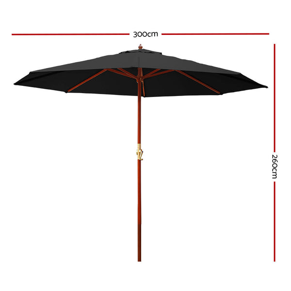 Patio Umbrellas Instahut Outdoor Umbrella 3M Pole Cantilever Stand Garden Umbrellas Patio Black