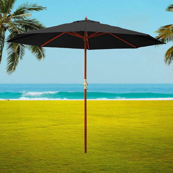 Patio Umbrellas Instahut Outdoor Umbrella 3M Pole Cantilever Stand Garden Umbrellas Patio Black