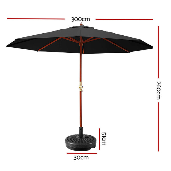 Patio Umbrellas Instahut Outdoor Umbrella 3M With Base Pole Umbrellas Garden Stand Deck Black