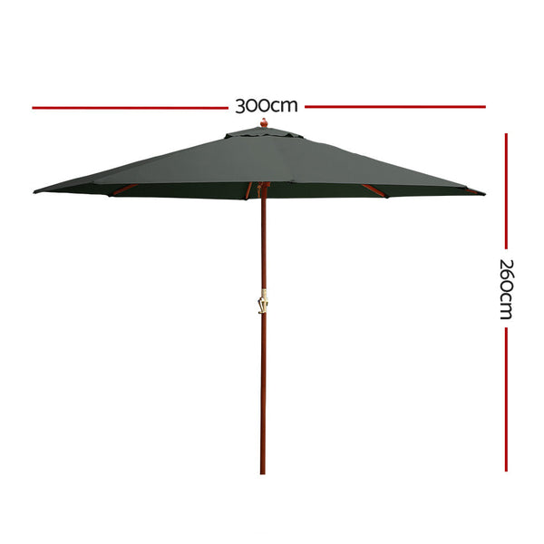 Patio Umbrellas Instahut Outdoor Umbrella 3M Pole Umbrellas Stand Sun Beach Garden Deck Charcoal