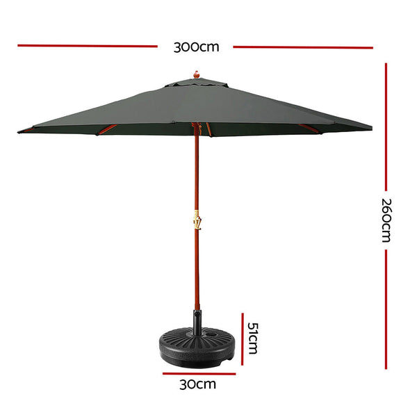 Patio Umbrellas Instahut Outdoor Umbrella Pole Umbrellas 3M W/ Base Garden Stand Deck Charcoal