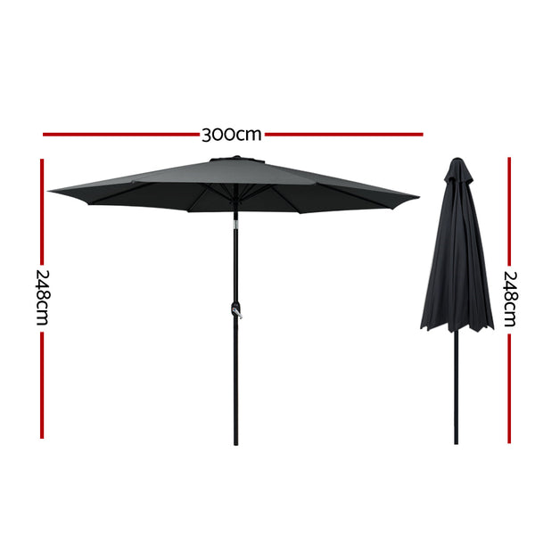 Patio Umbrellas Instahut Outdoor Umbrella 3M Umbrellas Garden Beach Tilt Sun Patio Deck Pole Uv